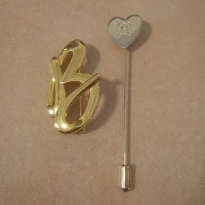 🍁Monogram "B" Pins Set Of 2 Gold Tone